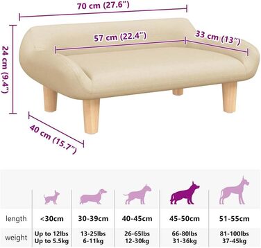 Ляжка для собак, м'яка, з подушкою, диванчик для маленьких собак та котів, тканина, кремовий колір