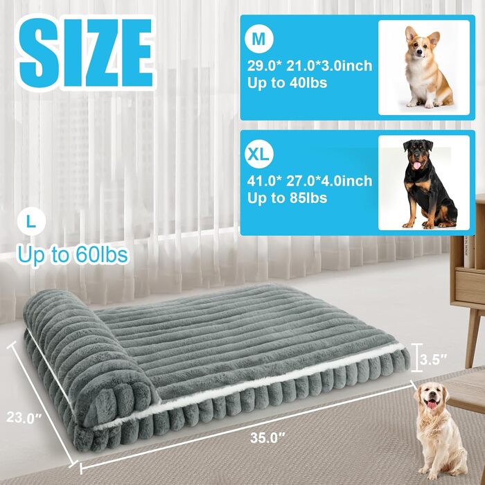 Комфортне ліжко для собак великих порід, знімний та пральний чохол, плюшеве ліжко Deluxe для клітки, неслизька підстилка для тварин, матрац для собачої будки, міцний сірий колір