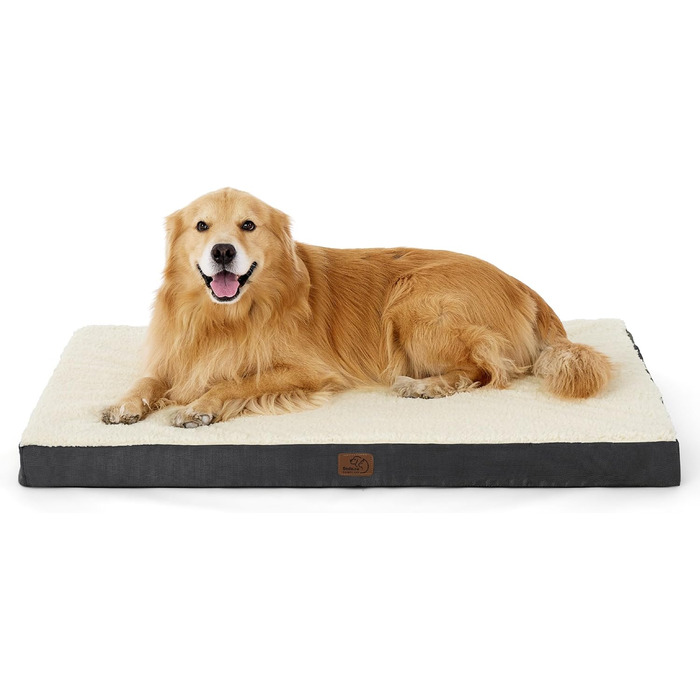 Ортопедичне ліжко для собак BEDSURE великих порід - 112x81x7.6 см, м'яке, миється, сіре/бежеве