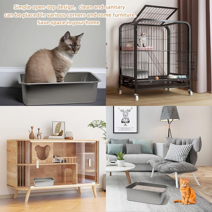 Лоток для котів з нержавіючої сталі, 44,5×34,5×15 см
