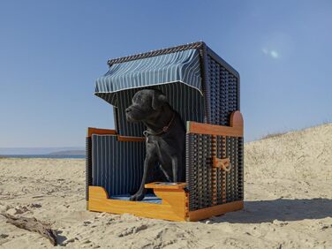 Клітка-лежанка для собак Outgarden з дерева, з водою/мискою та захисним чохлом | Чорна з блакитно-білим | Для маленьких собак