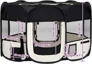 Вольєр для цуценят VidaXL, розкладний, 125x125x61 см, чорний