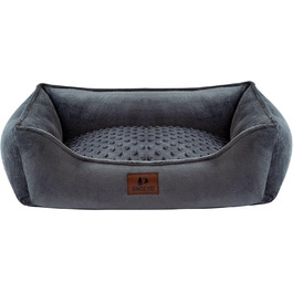 Ліжко для собак і котів Snocyo, м'яке, знімний чохол, розмір 65×55×18 см, темно-сіре, для малих і середніх порід, підвищені бортики, протиковзке, придатне для прання