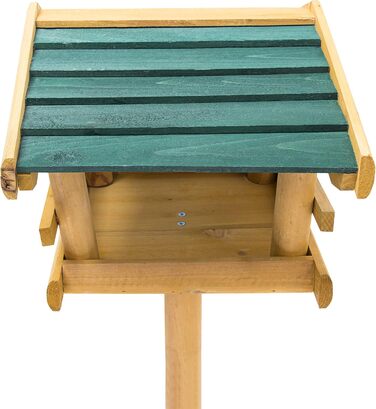 Дерев'яний годівничка для птахів Relaxdays із підставкою 100x37x43 см, зелений дах, для синиці, сойки, преміум якість