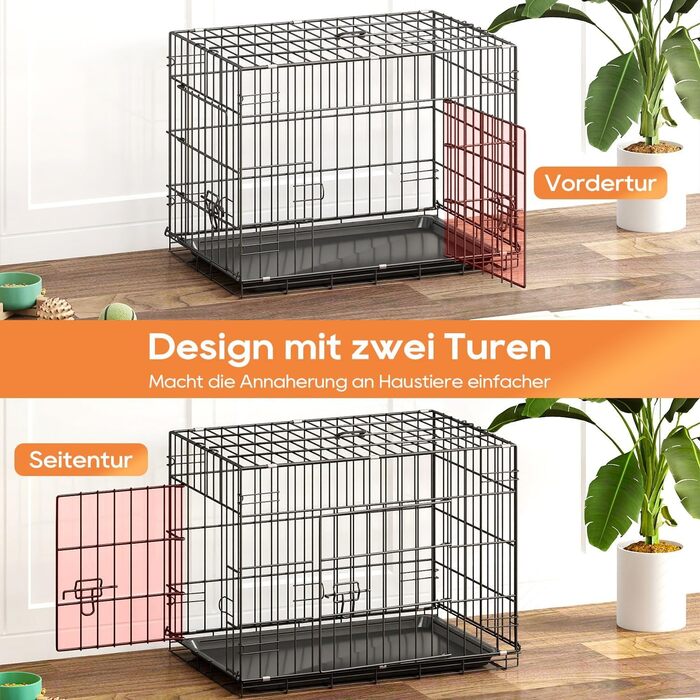 Клітка для собак BestOffice, складана, з 2 дверцятами, висувний піддон, ручка, переноска для собак, 61x42x48 см, S, чорна