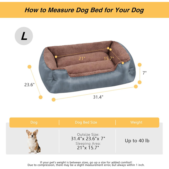 Ортопедичне ліжко для собак середніх порід, зручне, миюче, з неслизьким дном, сірого кольору. Розміри: 79.2 x 59.9 x 17.8 см