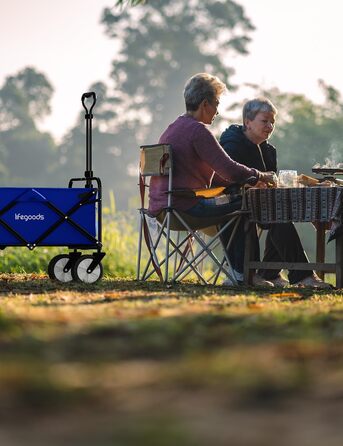 Візок-тачка LifeGoods складний, 98x45 см, блакитний – 94 л, колеса з гуми, 360°