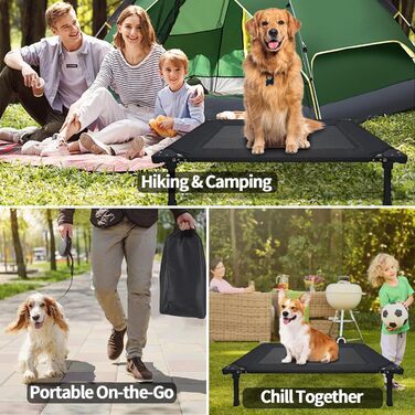 Охолоджуване ліжко для собак Pozico, складане, з металевим каркасом та дихаючою сіткою, для собак та котів, чорне, розмір L (83x66x20)