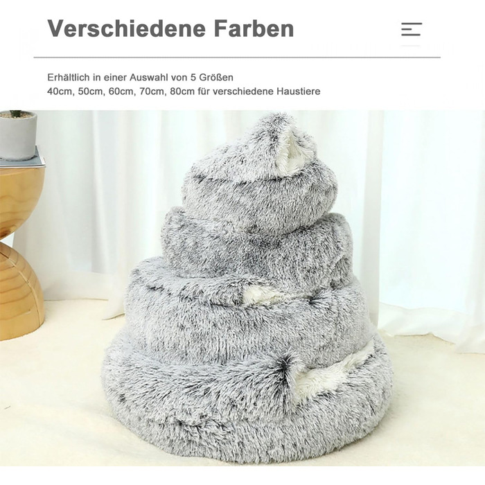 Кругле ліжко для собак та котів Freyamy Ø60 см, напівзакрите з капюшоном, тепле, зручне, коричневе, М