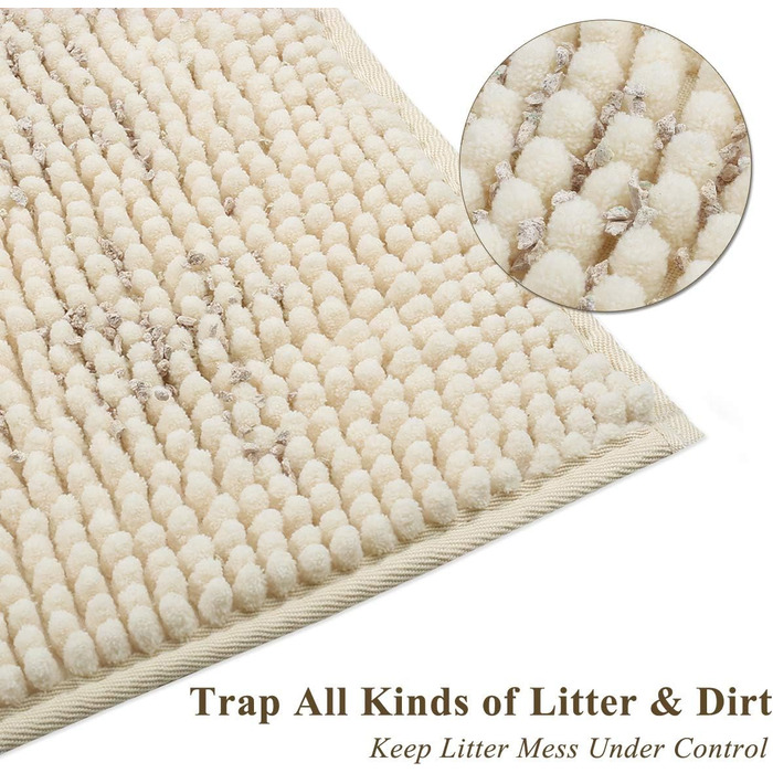 Килимок для котячого туалету VIVAGLORY, 80x50 см, бежевий. Захист від розсипання котячого туалету, машинне прання, неслизька та водонепроникна основа.