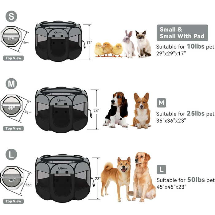 Сірий вольєр для цуценят та котів середніх порід, собаче намет, клітка для дому та вулиці, портативна Pop-Up собача будка з сумкою для перенесення, знімний верх (темно-сірий)