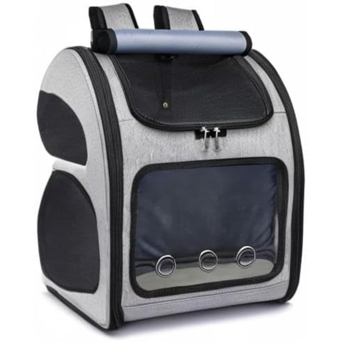 PETCUTE Рюкзак для собак і котів, дихаючий, знімний килимок, складаний, регульований, сірий