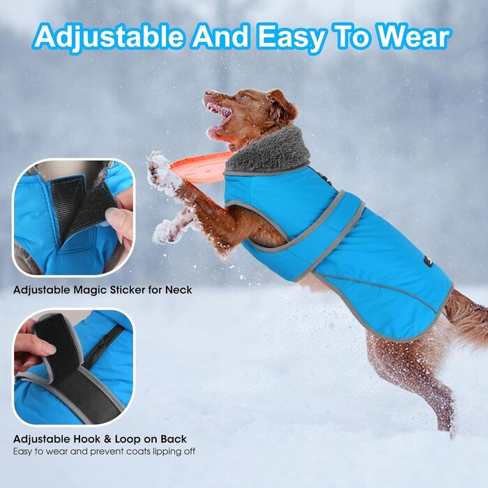 Зимовий теплий одяг для собак Dogchee: куртка з флісовим коміром, тепла підкладка, для маленьких, середніх та великих собак, XXL (обхват грудей 78-100 см, довжина спини 61 см), блакитний