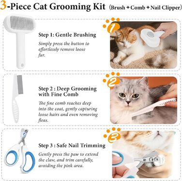 Набір для догляду за тваринами Okiki 3 в 1: щітка для собак і котів, ножиці для обрізання кігтів, гребінець від бліх – для довгої та короткої шерсті, сумісний зі шкірою
