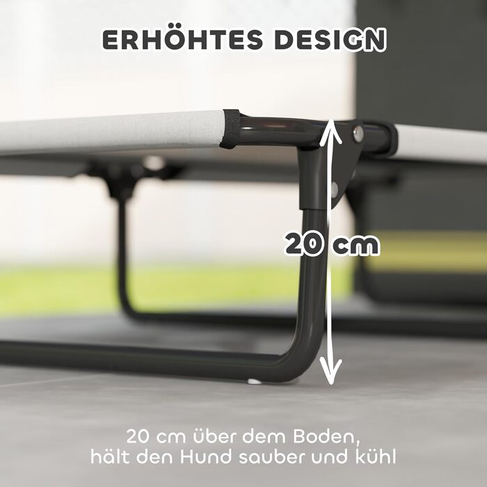 PawHut Лежанка для собак на вулицю, піднята лежанка для великих собак, складана, з металевим каркасом та сіткою, для відпочинку на вулиці та кемпінгу, 107x61x20 см, світло-сіра