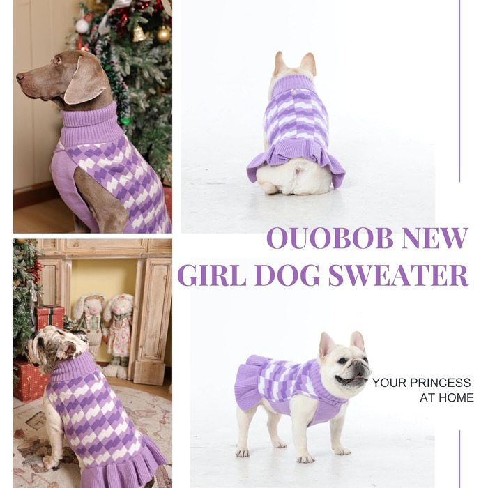 OUOBOB: Сукня-пов'язка для собак - водолазка для дівчаток, зручний наряд для великих собак, ідеально підходить для холодних днів, святкових заходів, таких як Різдво або День подяки, Червоний, Розмір (M, фіолетовий)