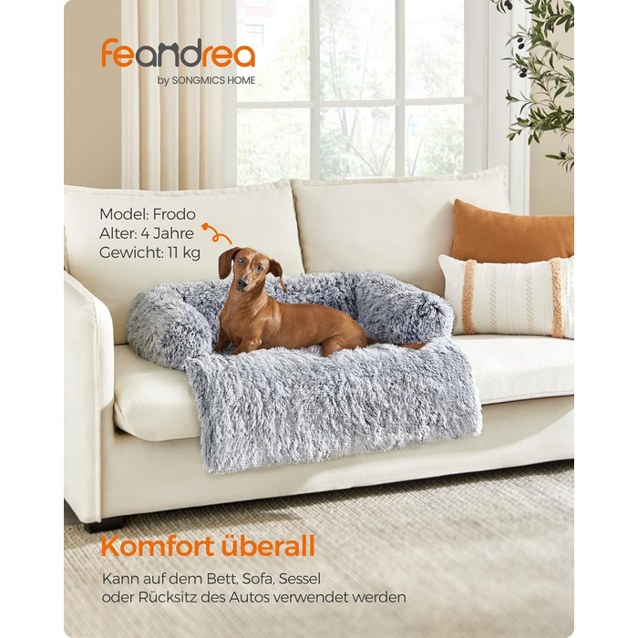 Ліжко для собак Feandrea FluffyHug, м'яка підстилка, захист дивану, подушка, розмір L, для середніх собак, 95 x 85 x 16 см, Ombré Grey PGW222G01