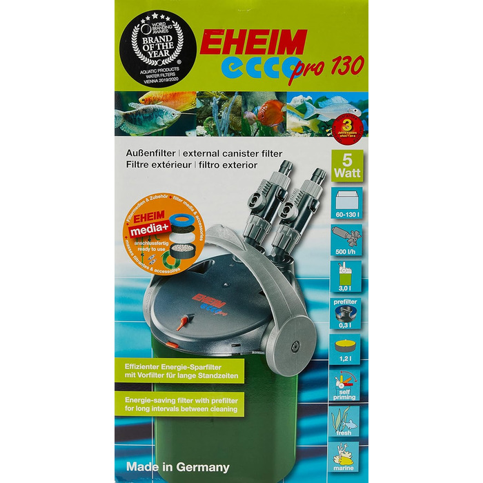 Зовнішній фільтр Eheim ecco pro 130 з фільтруючим наповнювачем для акваріума