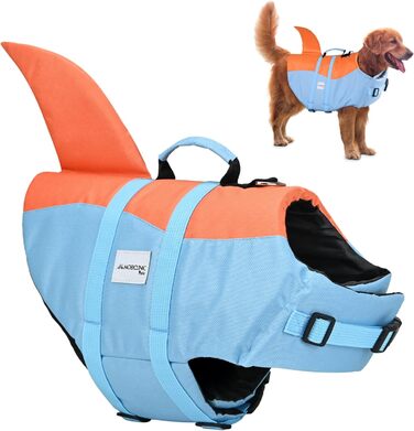 Spas-жилет Sharky для собак, XL: яскравий, плавучий, з ручкою для рятування, синьо-помаранчевий