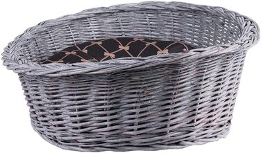 Плетенний корзинка для собак та котів з подушкою, 95x72x27 см (сірий/чорний)