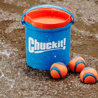 Chuckit! Ultra Ball набір іграшкових м'ячів для собак, міцна гумова іграшка з відром, високий відскок, плаваючий, сумісний з пусковим пристроєм, 8 шт.