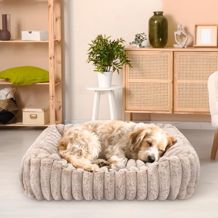 Килимок для кота, круглий лежак для тварин, лежанка у вигляді пончика, лежанка для собак, миючий, плюшевий, з неслизьким дном, м'який бортик (50 x 50 см) (70 x 70 x 20 см, Коричневий)