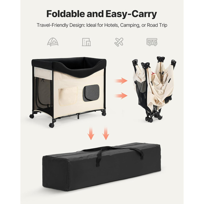 Підвищене ліжко для домашніх тварин VEVOR (L), складане ліжко для собак з оксфордської тканини 600D та голландського бархату, портативне дитяче ліжко з колесами та боковими кишенями, у комплекті сумка, Бежевий