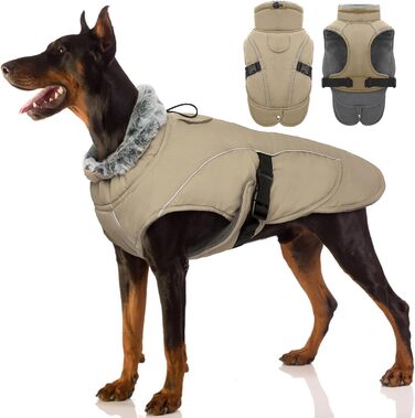 Зимовий теплий одяг для собак великих порід: куртка, пуловер, плащ (Хакі, XL)