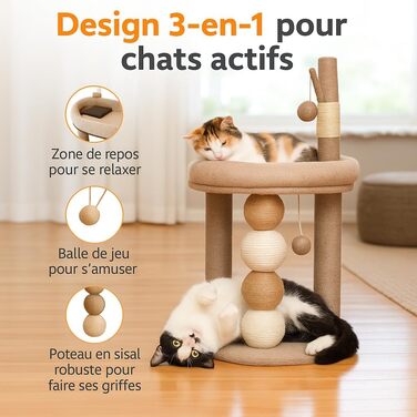 Дерево для котів LINUMA® Бежеве, багатофункціональне, з лежаками та когтеточками