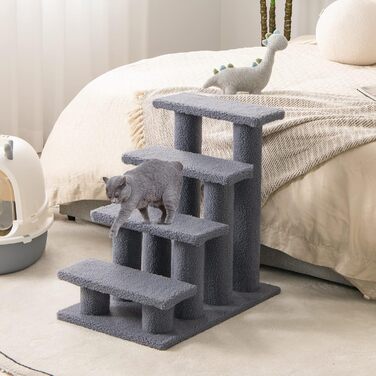 Сходи для котів і собак COSTWAY, 4 ступені, дерев'яні, до 25 кг, 61x41x60 см, сіра, для домашніх тварин