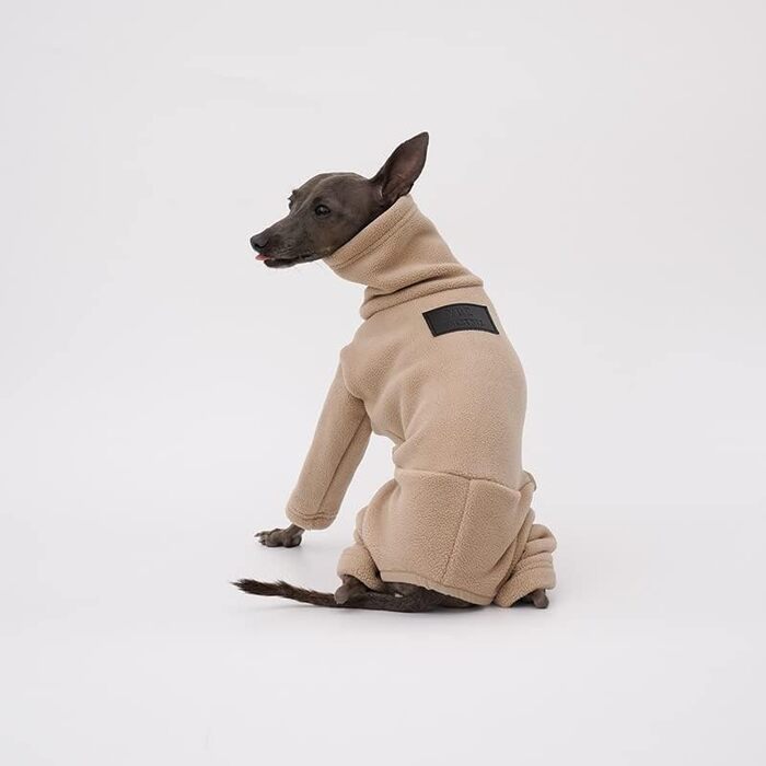 Теплий фланелевий халат для грейхаундів та віппетів: флісовий пуловер з ніжками, вітрозахисний халат з коміром-гетром, зимовий халат для собак маленьких, середніх та великих порід (Колір: Бежевий, Розмір: XX XXS Бежевий)