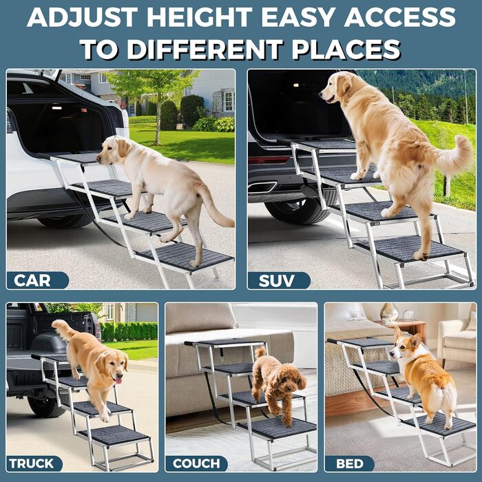 Східці для собак великих порід, широкі, 4 сходинки, складана пандус для собак (сіро-чорний, широкі, з килимом, 2)