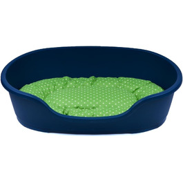 Корзина для собак Adena 92 x 61 см, блакитна + подушка з принтами крапок, зелена, розмір L 92 x 61 x 26 см