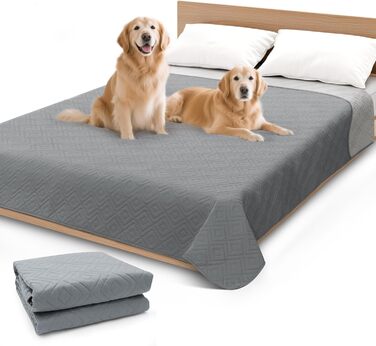 Водонепроникний килимок для собак Gyuro, двосторонній, міцний, для дивану та ліжка, прання допустиме, 208*208 см (Темно-сірий + Світло-сірий)