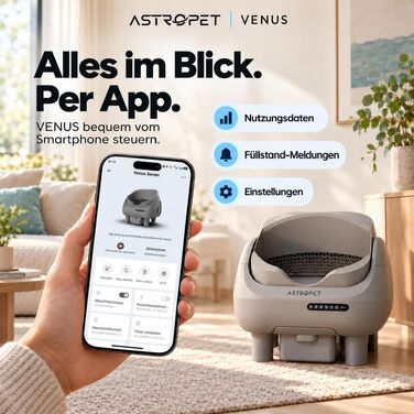 Автоматичний самоочисний лоток для котів AstroPet Venus з керуванням через додаток, відкритий тип, Single