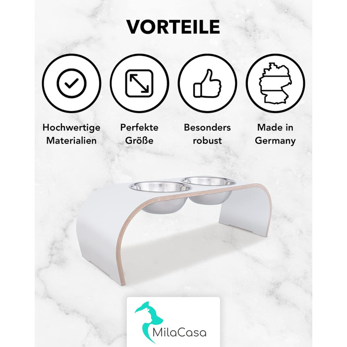 Набір мисок для собак ilaCasa - 2 шт. Підвищені, подвійні миски для корму та води. Підходить для собак великих порід, колір: білий