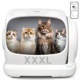Автоматичний самоочисний лоток для котів UBPET XXXL (106 л) з керуванням через додаток, дезодоризатором, для великих порід та кількох котів, білий