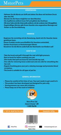 Професійна щітка для собак і котів з захисними нопочками - м'яко видаляє підшерсток, ковтуни та вузли - для догляду за довгошерстим хутром