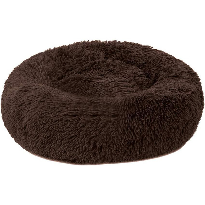 Кругле ліжко для собак Loir Fluffy, 110 см, коричневе, м'яке, плюшеве, для глибокого сну