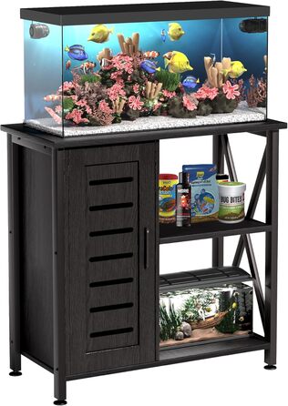 Акваріумна тумба Herture PG07YGB з металевим каркасом, шафкою, 80x40 см, вантажопідйомність 150 кг, чорна