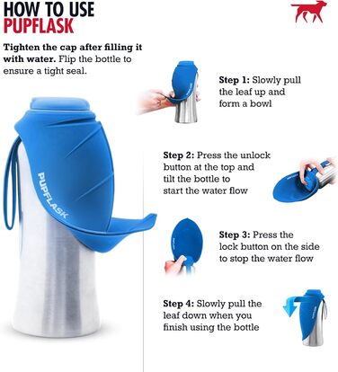 Фляга для води для собак PupFlask, 800/1200 мл, нержавіюча сталь, портативна поїлка для подорожей, не протікає, підходить для всіх порід