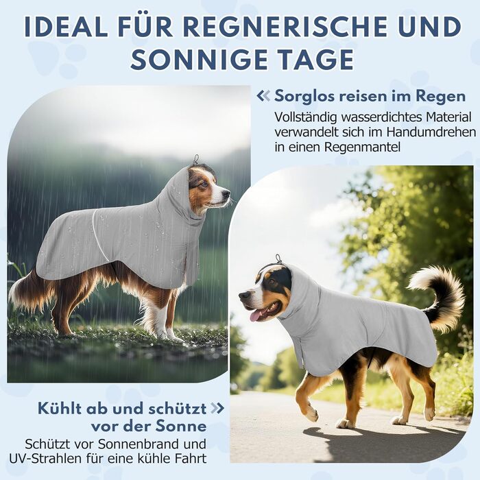 Водонепроникний дощовик для собак з світловідбиваючими смугами та отвором для повідка - дихаюча куртка для собак всіх розмірів, вітронепроникний та регульований (Сірий, L)
