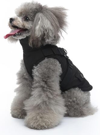 Ветровка для собак, тепла куртка з отвором для шлейки, зимовий наряд для цуценят та собак середніх розмірів (чорний, S)