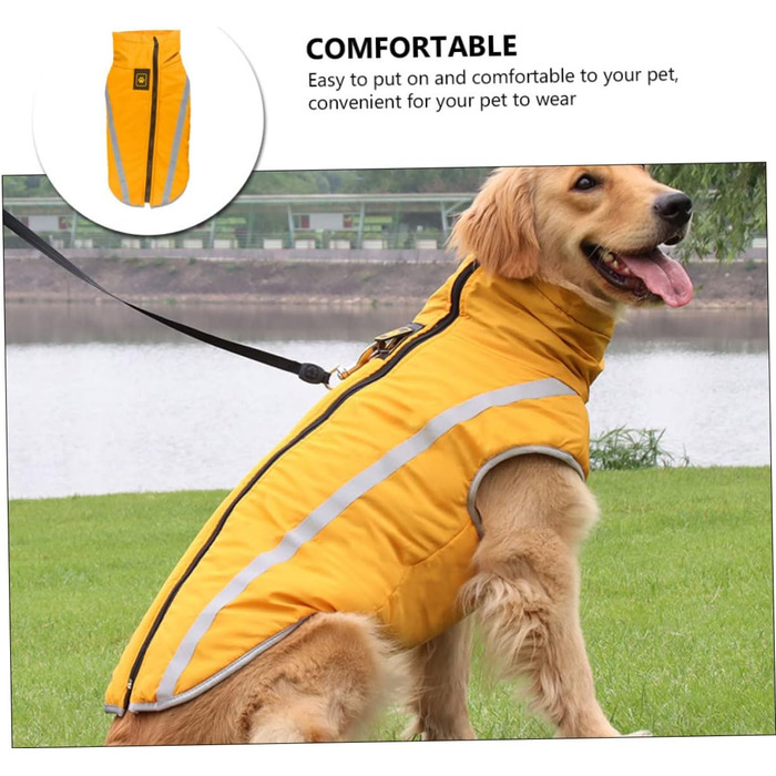 Водонепроникний дощовик для собак MERRYHAPY з флісовою підкладкою та світловідбиваючими смугами, жовтий, 50x60 см