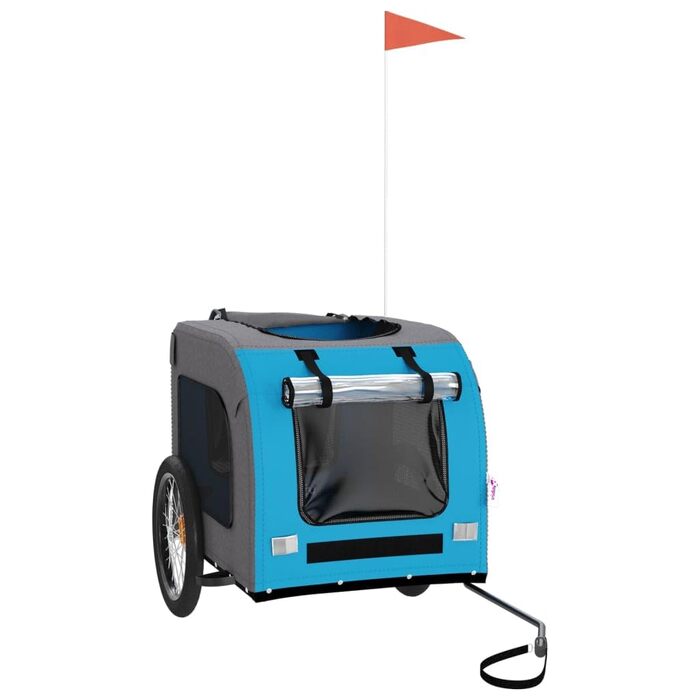 Візок для собак маленьких порід, велосипедний причіп для собак блакитного та сірого кольорів, Oxford-тканина та метал для тварин середнього розміру