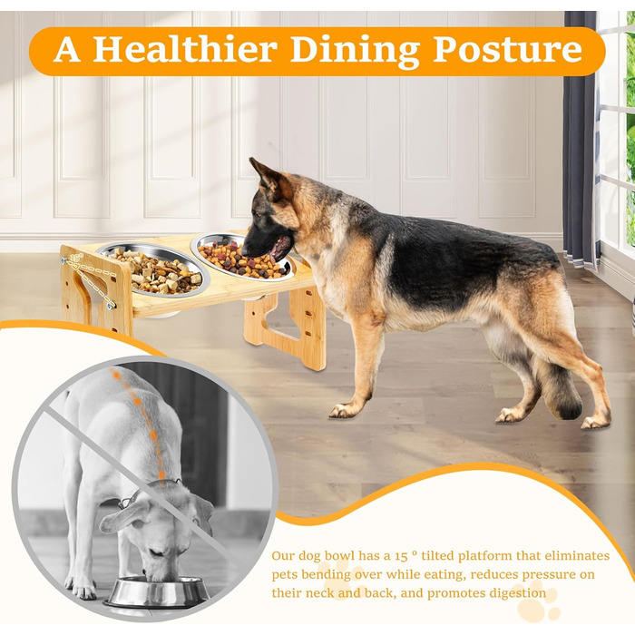Підвищений годівниця для собак, регульований підставник для мисок, антиковзний, 5 рівнів висоти, 2 миски з нержавіючої сталі