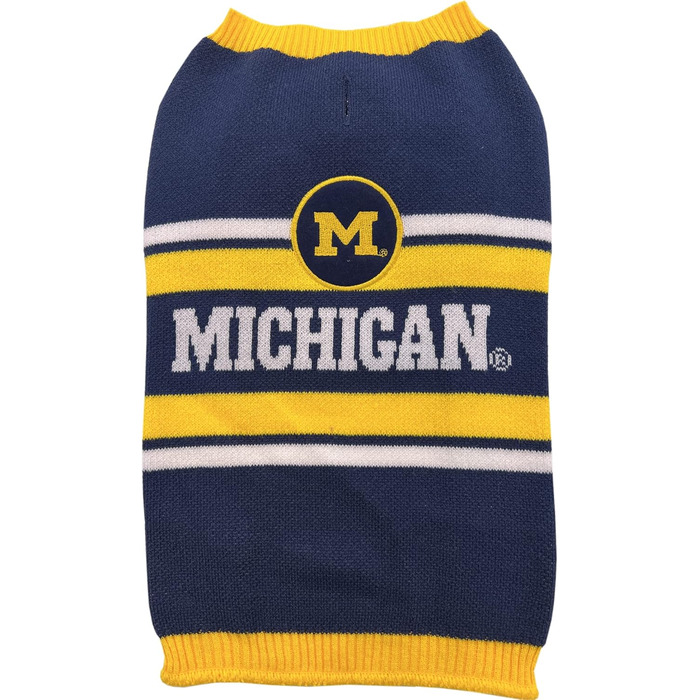 Светр для собак Pets First NCAA Michigan Wolverines, теплий в'язаний пуловер з логотипом команди, розмір L, синій, для великих і малих порід