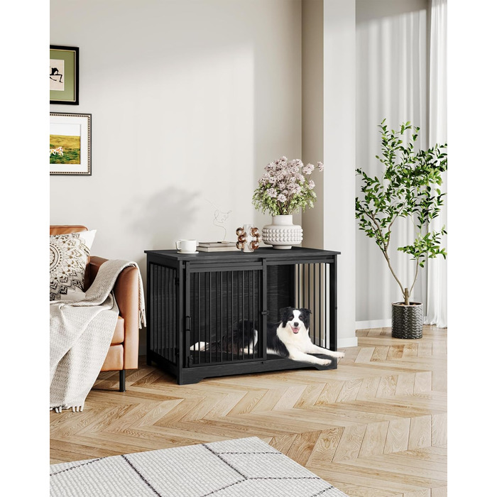 Клітка для собак Hzuaneri, 100 см, з розсувними дверима, для дому, чорна, DFC02304B