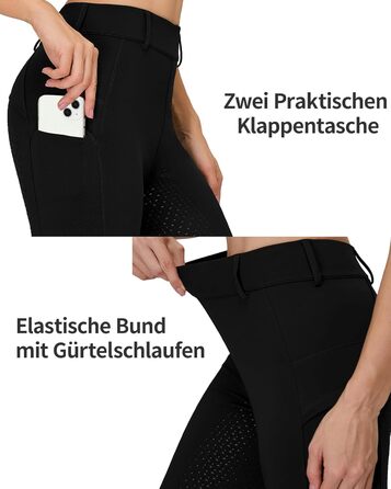 Чорні легінси для верхової їзди жіночі зимові, повний облягання, термо, з флісовою підкладкою, водонепроникні, з кишенею для телефону, з петлями для ременя, розмір S