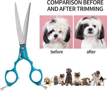 Професійна вигнута ножиця для грумінгу собак 16,5 см, 440C, нержавіюча сталь, легкий алюмінієвий руків'я (вигнута, блакитна)